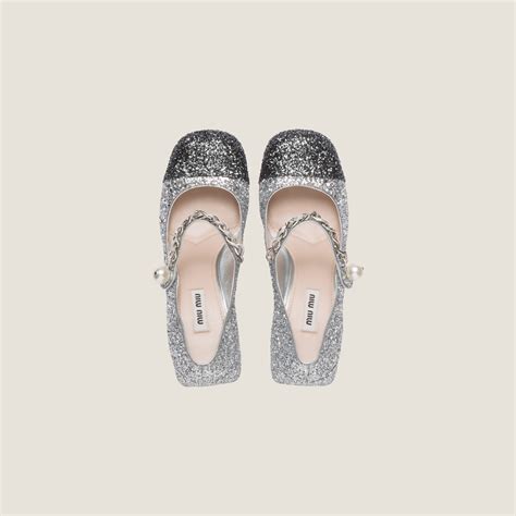 miu miu glitter and bow pumps|Silver/slate Glitter Pumps .